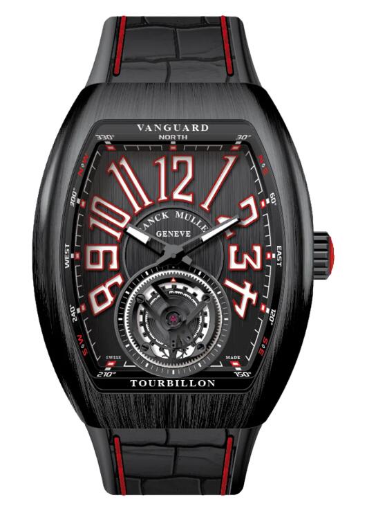 Buy Franck Muller Vanguard Tourbillon Brushed Black Titanium - Red Replica Watch for sale Cheap Price V 41 T TT NR BR (ER) (NR BLC RGE)